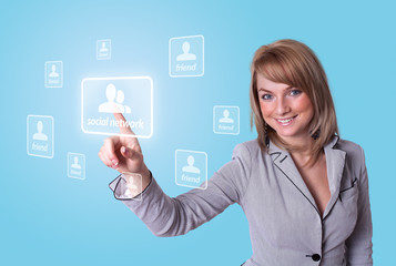 woman hand pressing Social Network icon