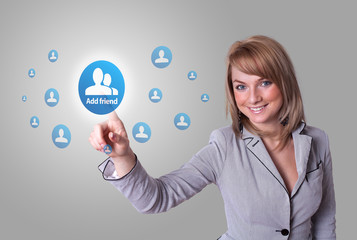 woman hand pressing Social Network icon