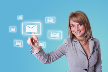 woman pressing e-mail icon