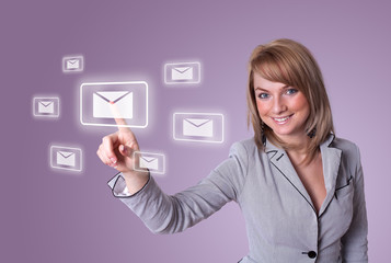 woman pressing e-mail icon