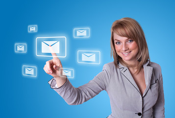 woman pressing e-mail icon