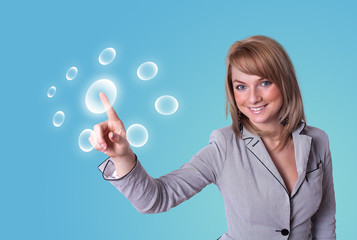 woman pressing digital buttons