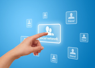hand pressing social network icon