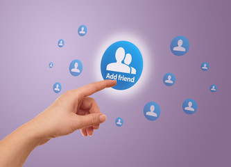 hand pressing social network icon