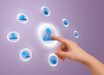hand pressing social network icon