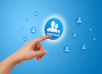 hand pressing social network icon