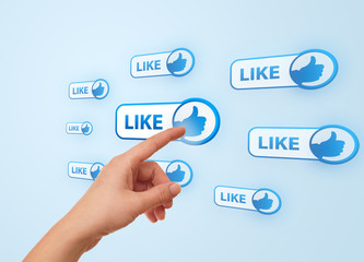 hand pressing social network icon