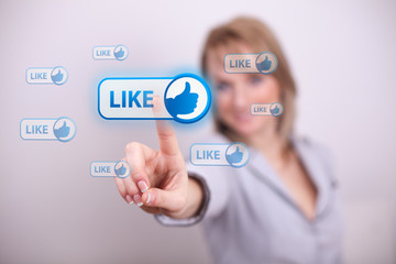 Woman pressing like button