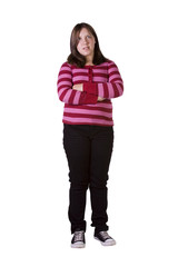 Teenager standing in a white background