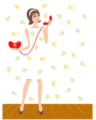 電話をかける若い女性（ベクター素材）