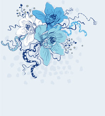 gentle vector bouguet of blue orchids and plants - 29344595