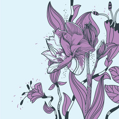 vector violet flowers and fantasy plants