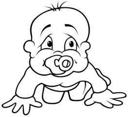 Baby Toddling - Black and White Cartoon illustration