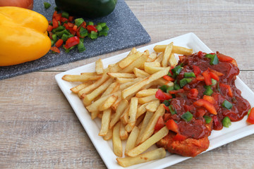 Paprikaschnitzel mit Pommes Frites