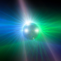 Disckokugel im Lichtkegel blau grün