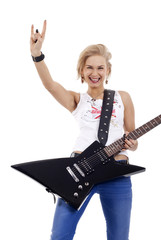Fototapeta premium Rock star woman gesturing rock sign