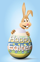 bunny behind egg - happy easter