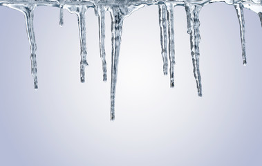 Thawing icicles isolated on blue