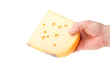 piece of cheese in a human hand