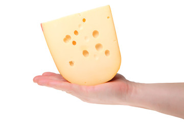 piece of cheese in a human hand