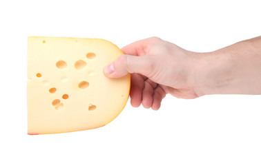 piece of cheese in a human hand