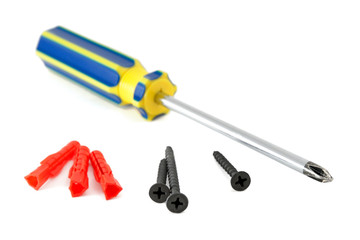 Screwdriver and screws with dowels