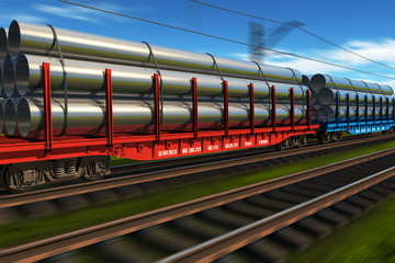 Fototapeta na wymiar Wysoka prędkość pociągu towarowego z rur metalowych