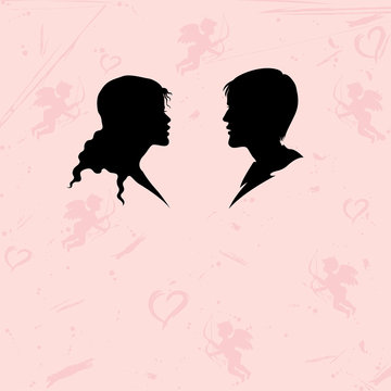 Silhouette of man and woman on abstract background