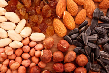 Nuts, raisins and sunflower seeds