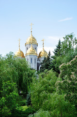Fototapeta na wymiar Orthodox Church surraunded with trees