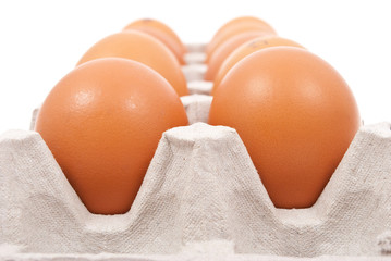 Brown eggs in box