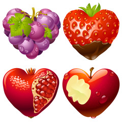 Shape of heart set 2. Strawberry, grapes, pomegranate and apple