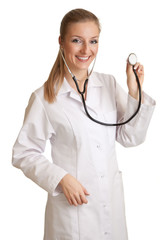 Medical doctor woman in uniform with stethoscope isolated