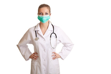 Medical doctor woman in uniform with stethoscope isolated