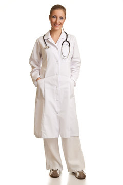 Medical doctor woman in uniform with stethoscope isolated