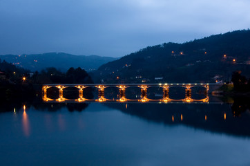 Bridge of Geres national park at night, north of Portugal