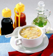 Chinese corn soup close up