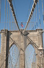 Tower and steel wires of the Brooklyn Bridge (New York City)