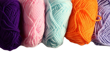 Colorful yarns on a white background
