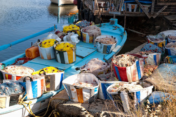 Small boats with fishing tackle