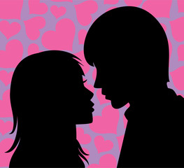 vector silhouette of young man and woman