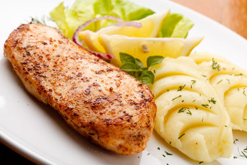 Roasted chicken breast  and mashed potatoes
