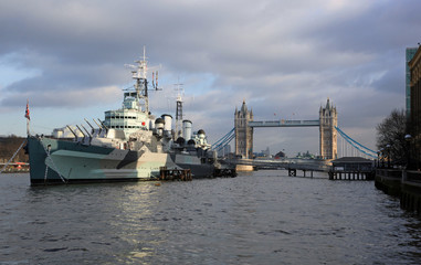 HMS Belfast at Tower Bridge, London