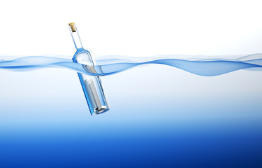 Bottle in the Ocean. 3d rendering