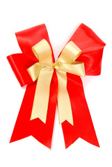 red and gold ribbon bow isolated