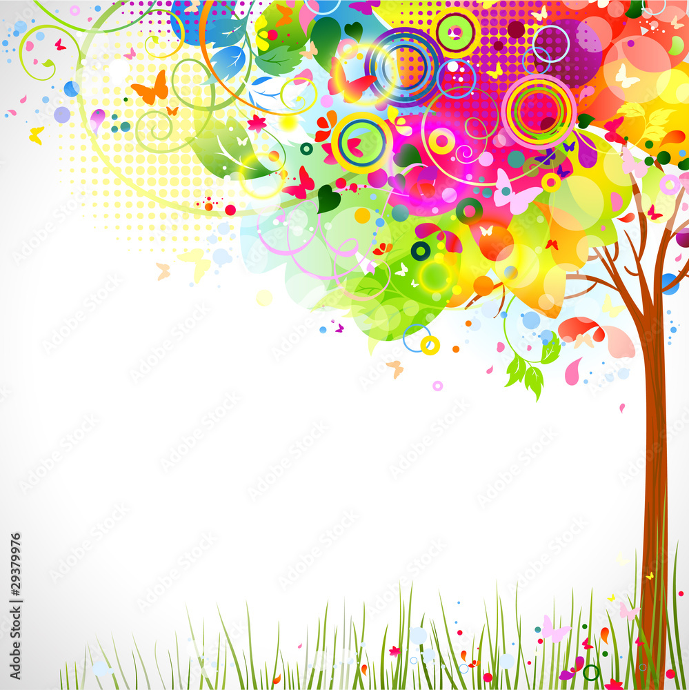 Poster summer composition with multicolor tree