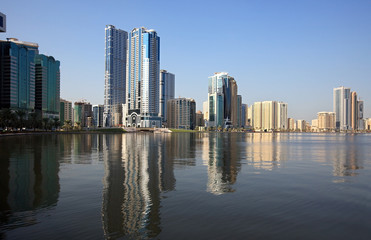 Fototapeta na wymiar Skyscrapers in Sharjah.