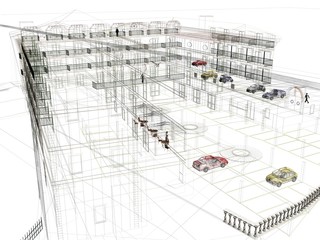 hotel rendering 3d progetto ingegneria wire illustrazione