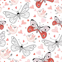 Fototapeten Textur liebe Schmetterlinge und Vögel © tanor27