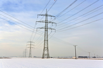 electrical tower in wintertime